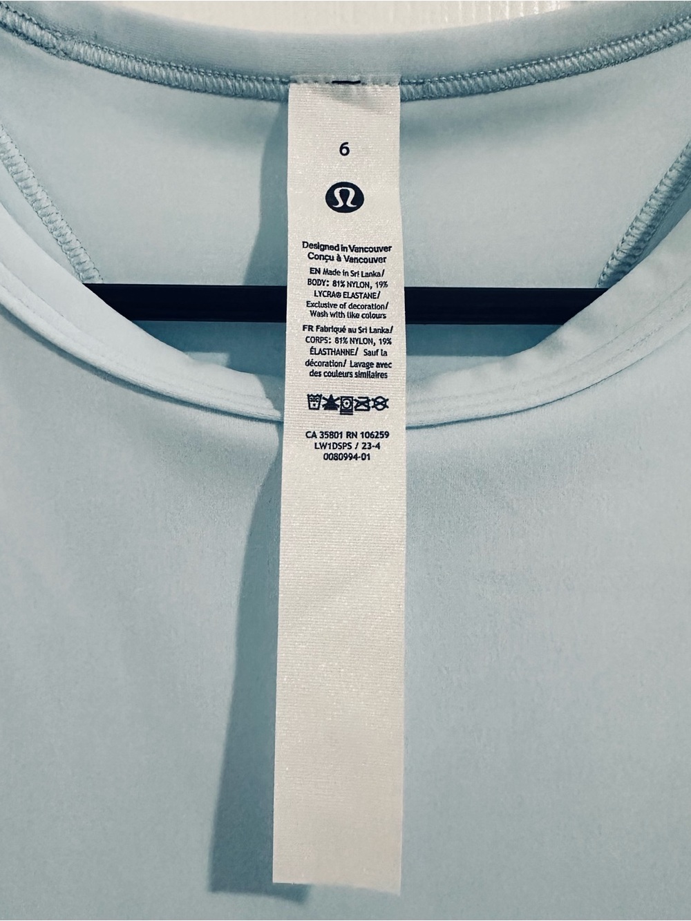 Lululemon Align Waist-Length Racerback Tank Top Sheer Blue Size 6-NWT - Picture 5 of 5